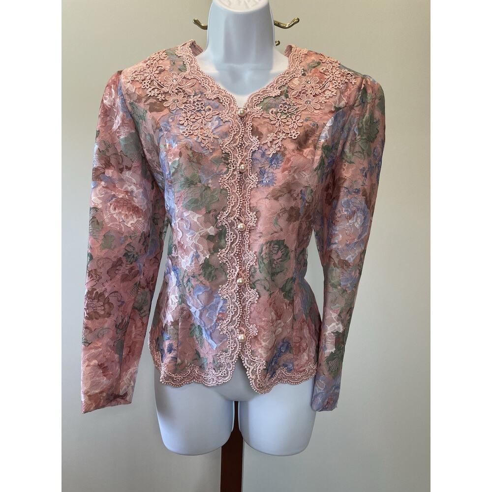 Vintage Nah Nah Collections Pink Floral Suit Jacket Size 12